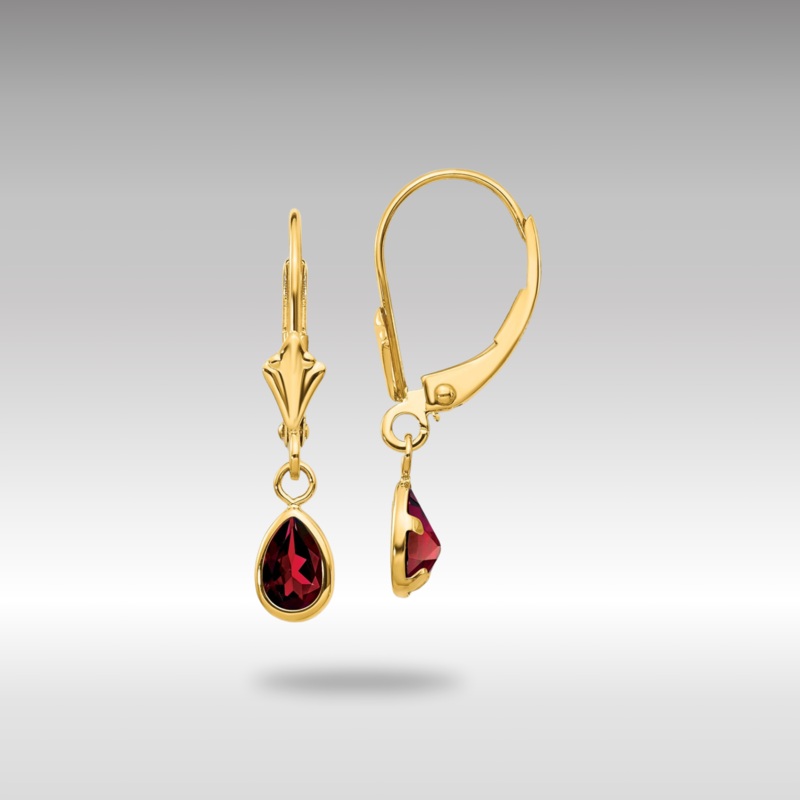 Gold 6x4mm Garnet/January Earrings Model-XBE85