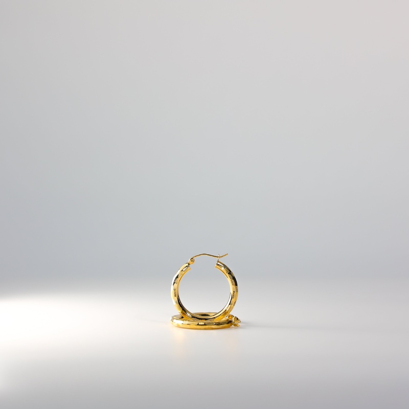 Gold Diamond Cut Huggie Hoop Earrings 25MM Wide – Model 1013