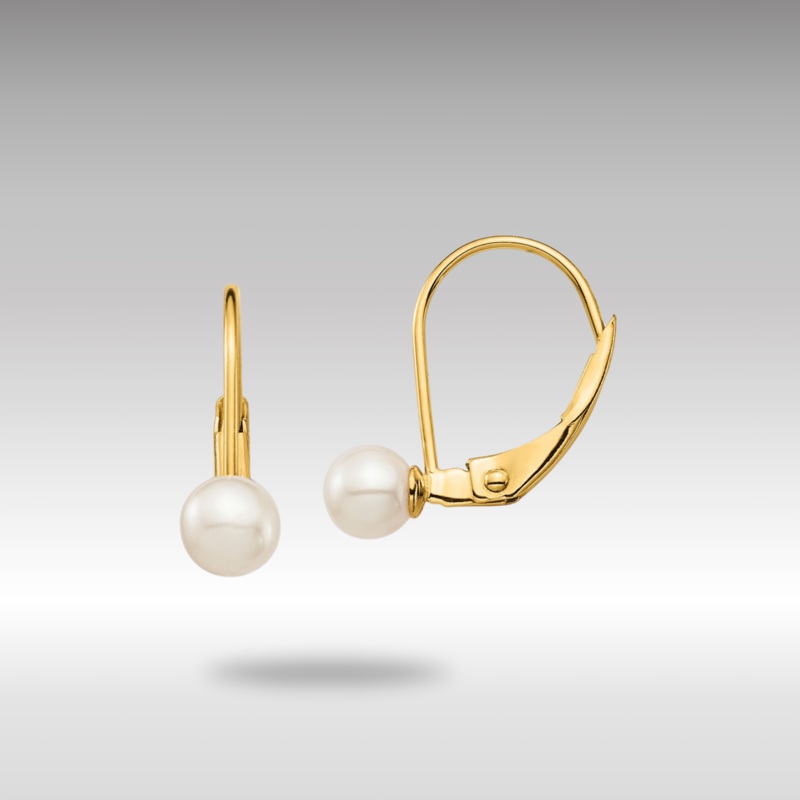 Gold Madi K 4-5mm White Round FW Cultured Pearl Leverback Earrings Model-GK420