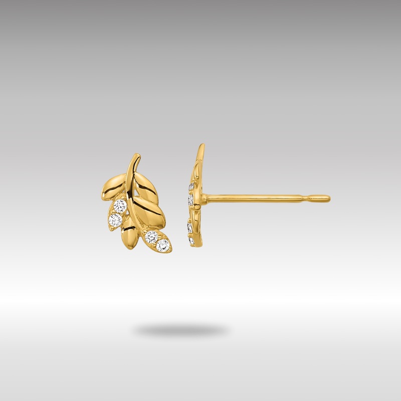 Gold Madi K Kids CZ Fern Leaf Post Earrings – Model GK939