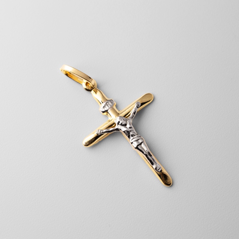 Gold Medium Crucifix Tube Cross Pendant – Model 0007