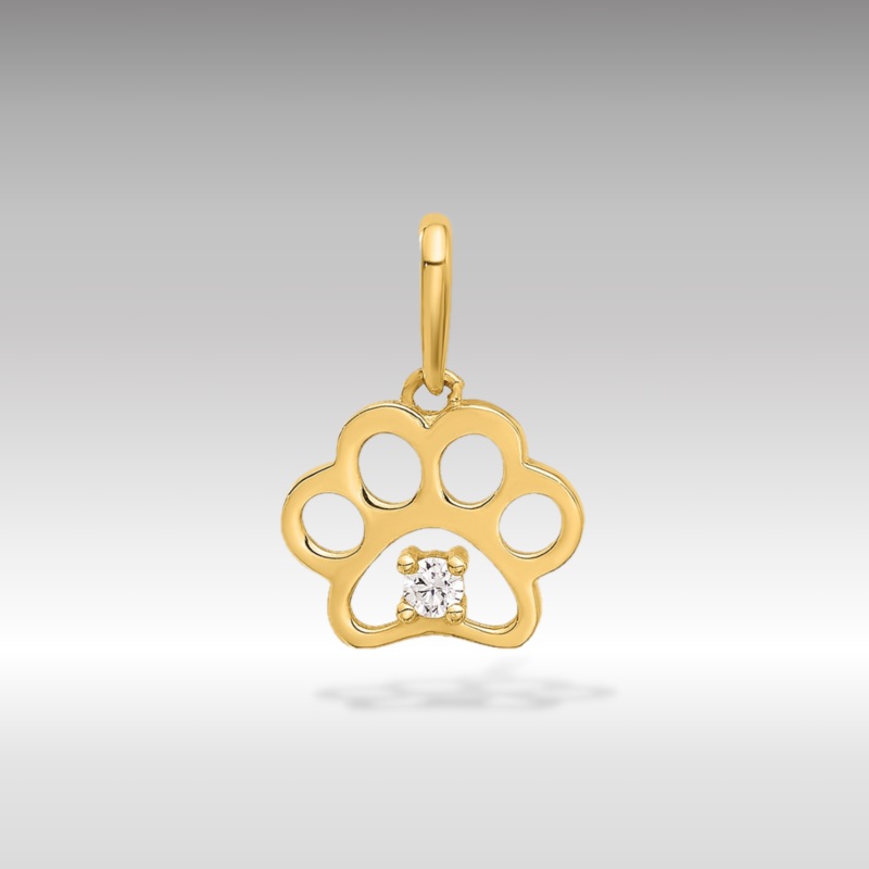 Gold Polished CZ Tiny Paw Print Pendant