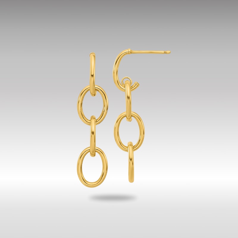 Gold Polished Triple Circle Link Dangle Post Earrings – Model LE2627