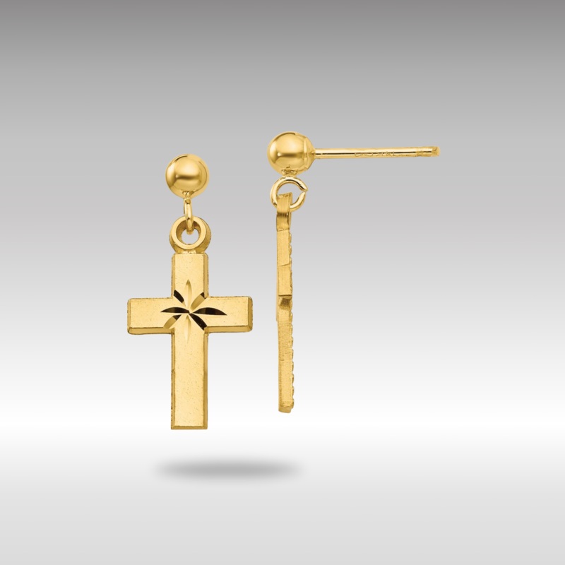 Gold Satin and Diamond -Cut Dangle Cross Earrings Model-S1112
