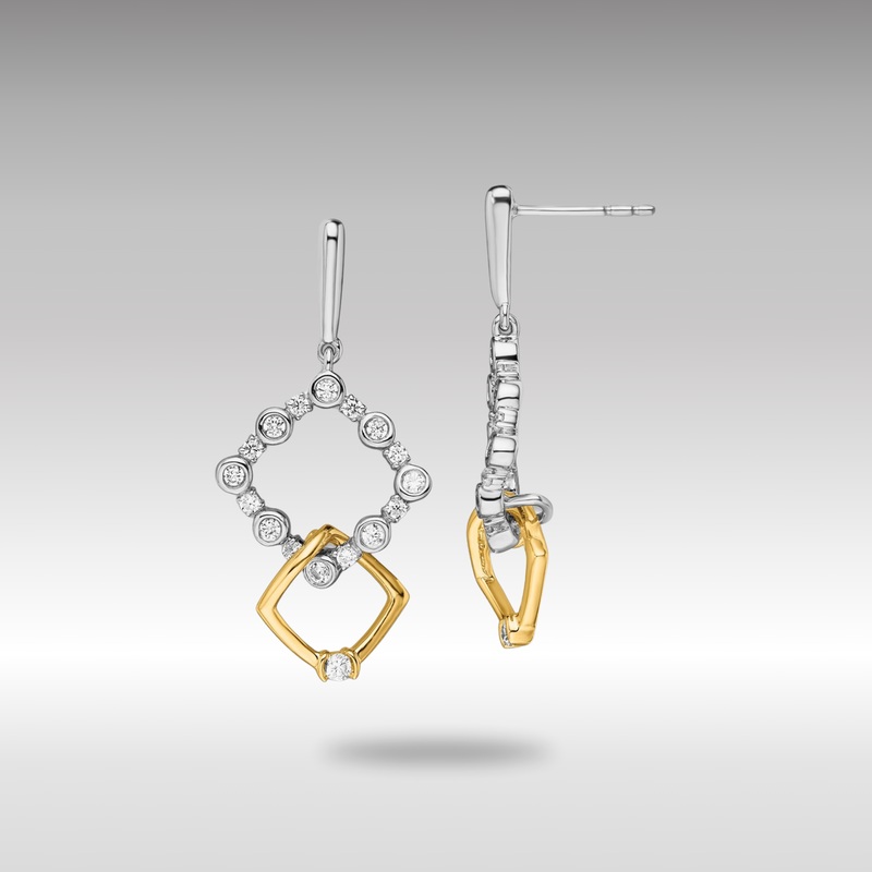 Gold Two-Tone Lab Grown Diamond VS/SI FGH Fancy Square Drop Post Earrings – Model EM7923-040-WYLG