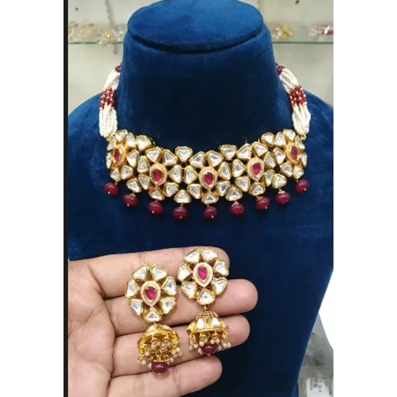 Jewelshingar Fine Antique Polki Kundan Gold Plated Necklace For Women ( 201119ACS )