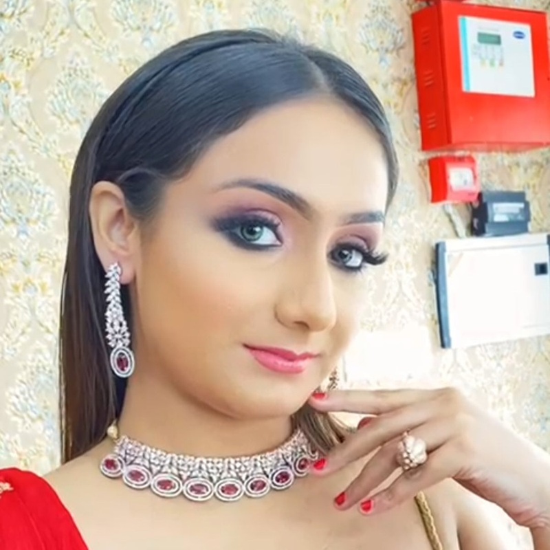 Jewelshingar Jewellery Fine American Diamond Gold Plated Red Colour Necklace For Women ( 60773NAD )