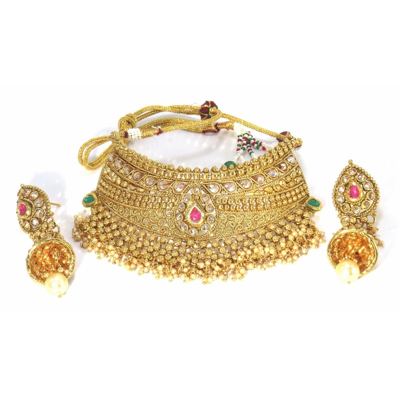 Jewelshingar Jewellery Fine Antique Polki Kundan Antique Plated Multi Colour Necklace For Women ( 62027AST )