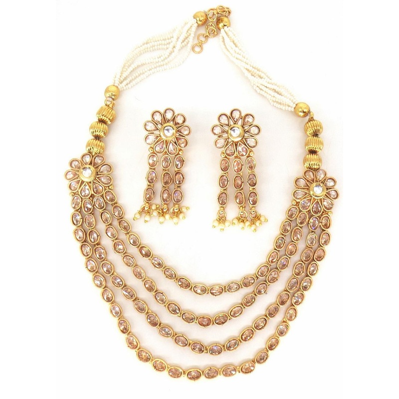 Jewelshingar Jewellery Fine Antique Polki Kundan Gold Plated Gold Colour Necklace For Women ( 60346ASP )