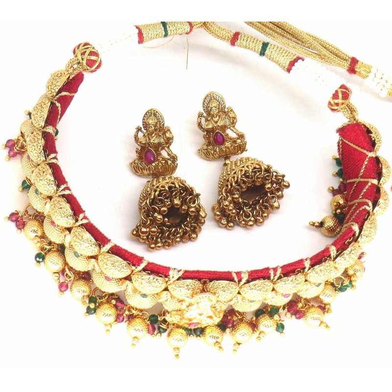 Jewelshingar Jewellery Fine Antique Polki Kundan Gold Plated Multi Colour Necklace For Women ( 62773AST )