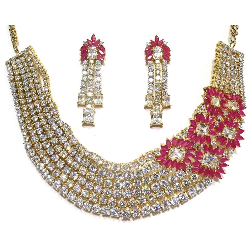 Jewelshingar Jewellery Gold Plated Necklace Set In Pink Colour For Women ( 21121-nad-ruby )