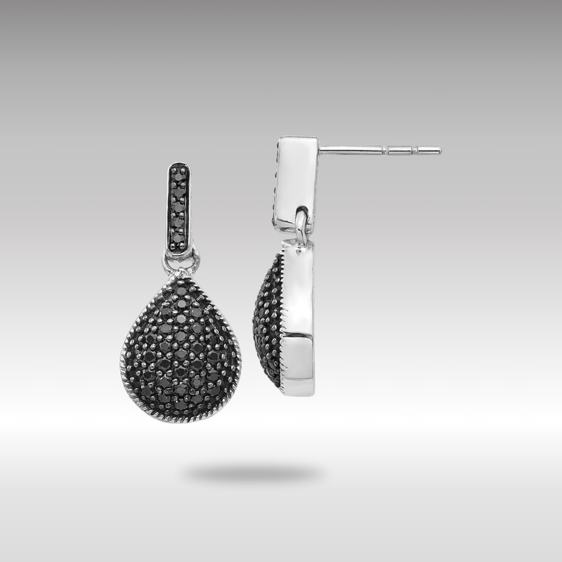 White Gold Diamond Black Teardrop Dangle Post Earrings – Model EM4771-BK-050-WA