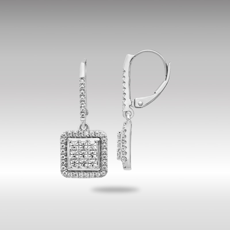 White Gold Diamond Cluster Leverback Earrings – Model EM4371-100-WA