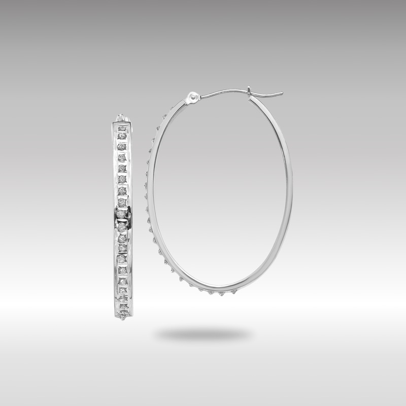 White Gold Diamond Fascination Oval Hinged Hoop Earrings – Model DF130
