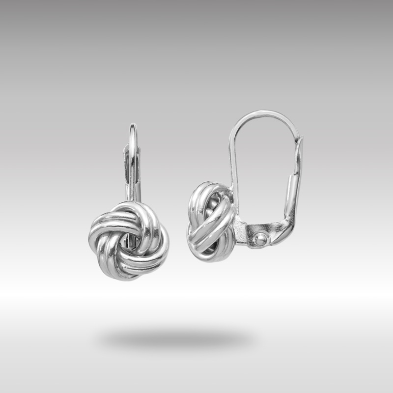 White Gold Polished Love Knot Leverback Earrings Model-SF2475