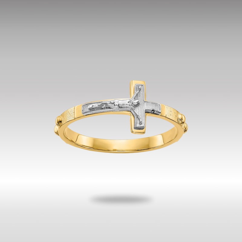 Yellow and White Gold Crucifix Rosary Ring Model-K3967