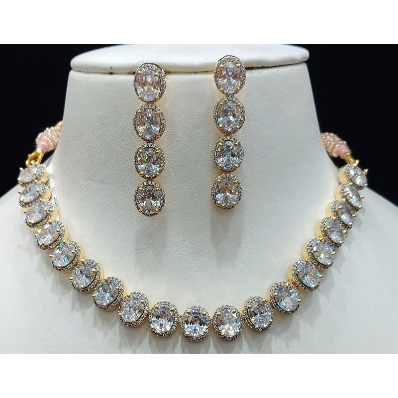 Zircon Necklace By  Colour Clear, Plating Gold CSNA4403