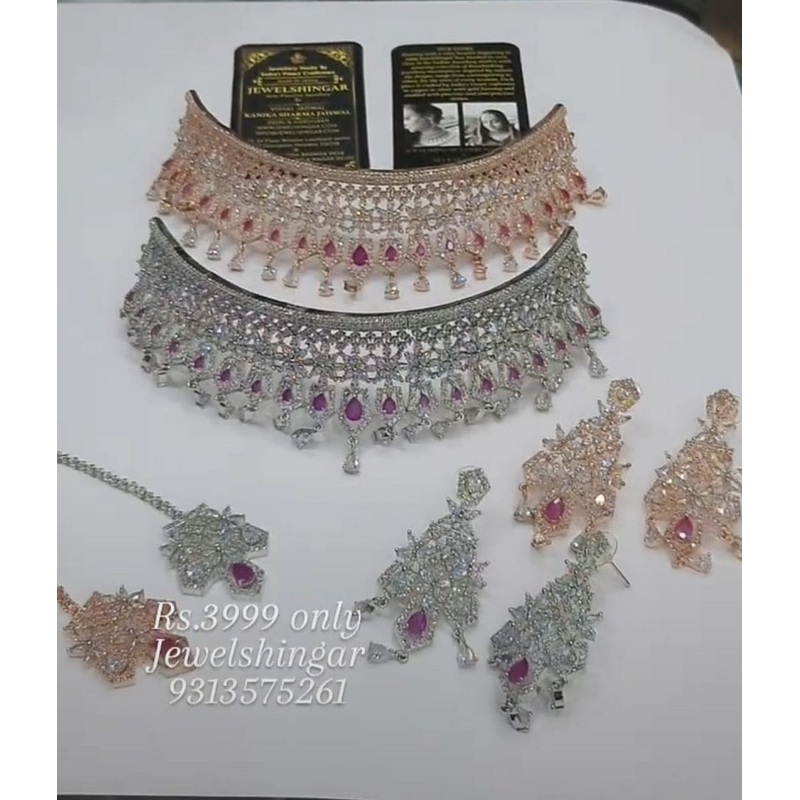 Zircon Necklace In Ruby Colour And Rhodium Plating By  NKWA0123