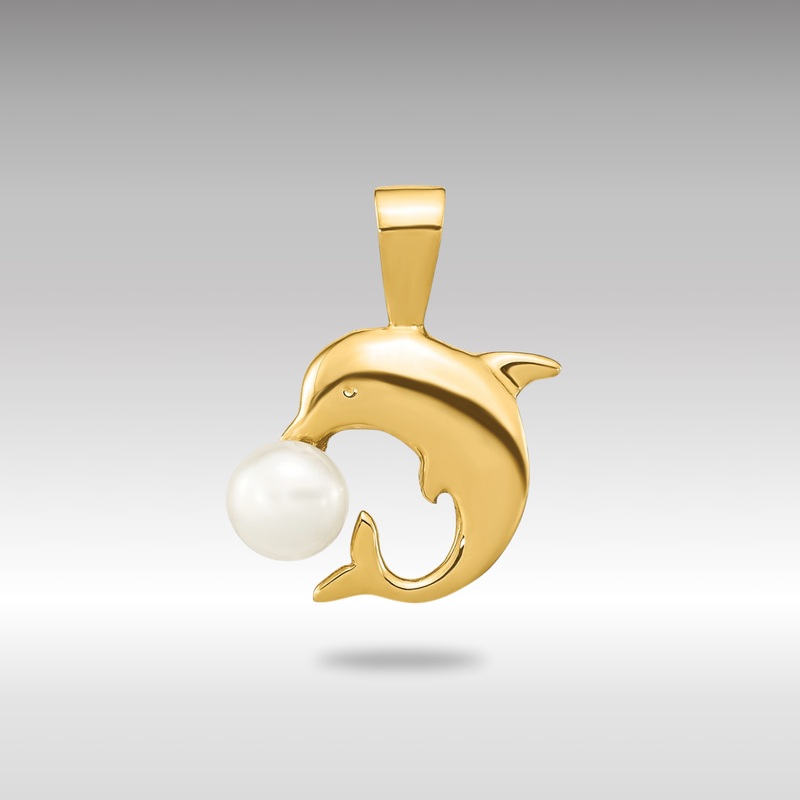 Gold 5-6mm White Button FWC Pearl Dolphin Pendant Necklace – Model XF779