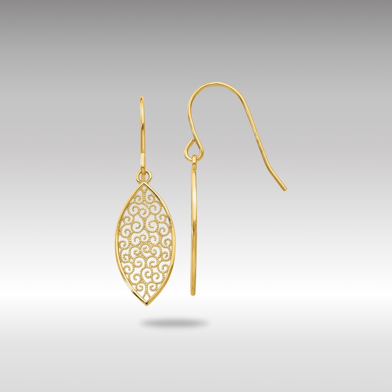 Gold Fancy Filigree Teardrop Dangle Earrings – Model K4365