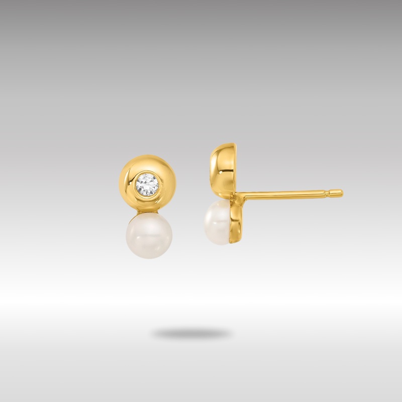 Gold Freshwater Cultured Pearl and CZ Earrings – Model YE154