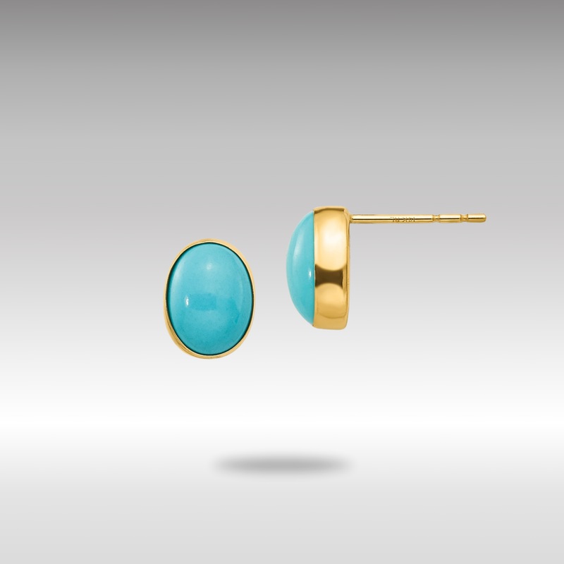 Gold Madi K Bezel Set Oval Turquoise Post Earrings – Model SE649
