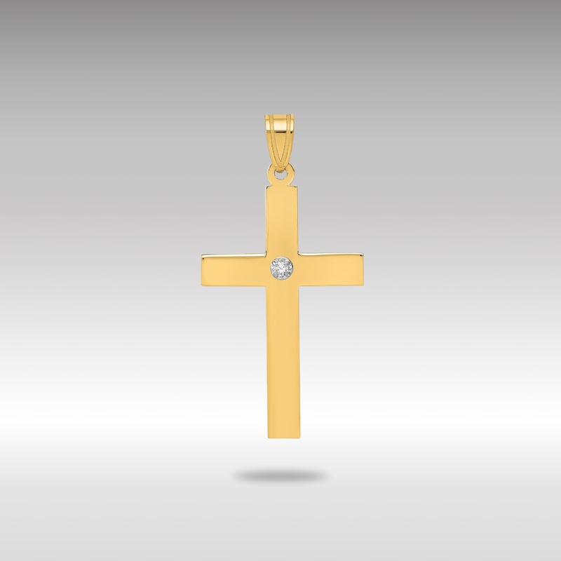 Gold Polished .02ct. Diamond Medium Cross Pendant – Model XR778