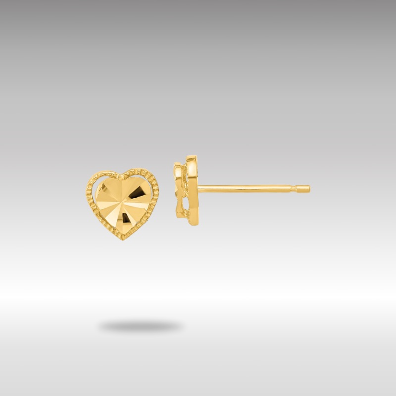 Gold Polished Diamond-cut Heart Post Earrings Model-TH964