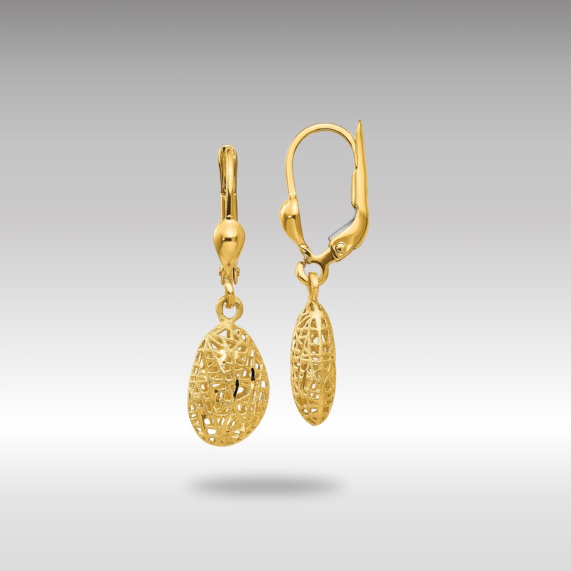 Gold Polished Diamond-cut Satin Puff Dangle Leverback Earrings – Model TH870