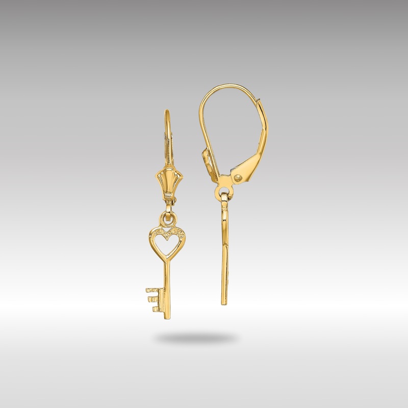 Gold Polished Heart Key Leverback Earrings – Model TF1797