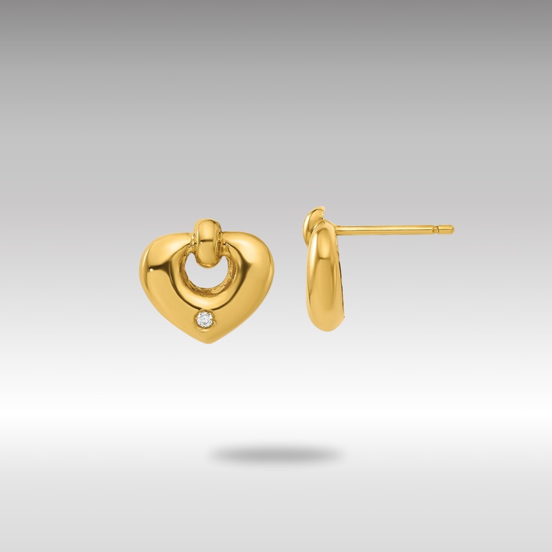 Gold Polished Heart with CZ Post Earrings – Model YE243