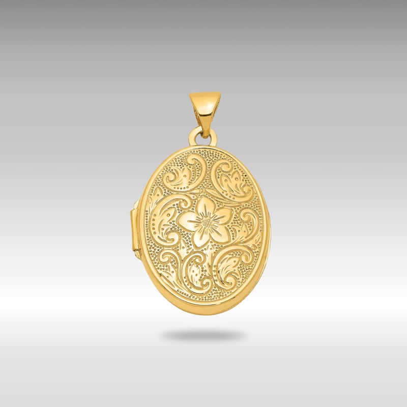 Gold Scrolled Oval Floral Locket Pendant – Model XL110
