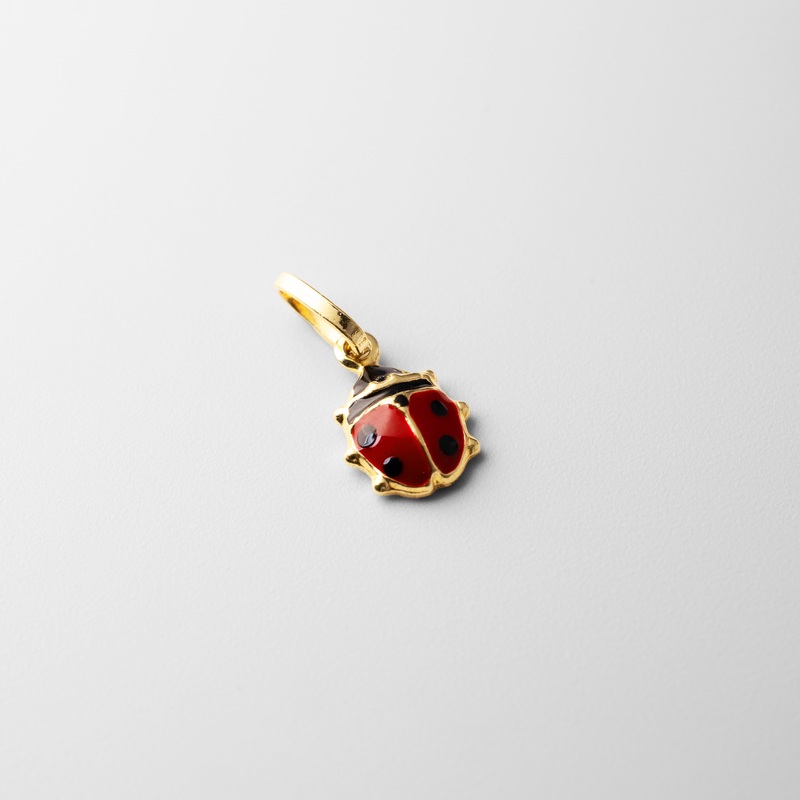 Gold Tiny Lady Bug Enamel Pendant – Model 505