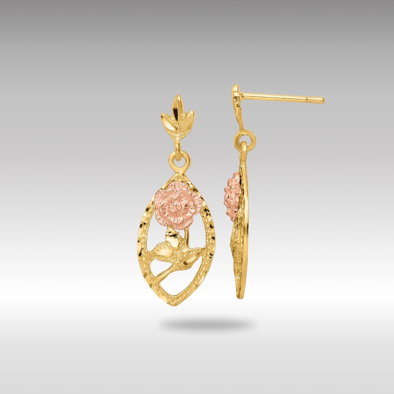 Gold Two-tone Textured Flower Post Dangle Earrings – Model TE887