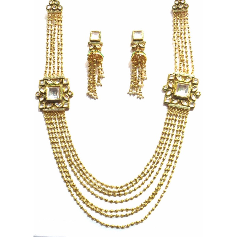 Jewelshingar Enamel Polki Kundan Gold Plated Necklace Set Jewellery For Women ( 11028-acs-clear-sms )