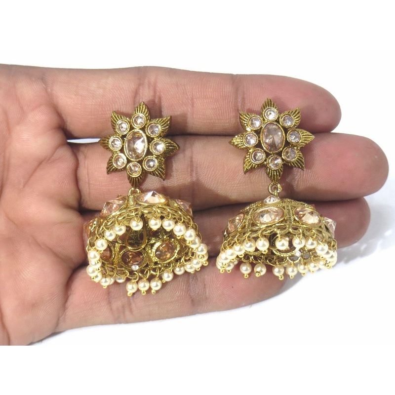 Jewelshingar Jewellery Antique Plated Diamond Jhumki For Women ( 61198PEJ )