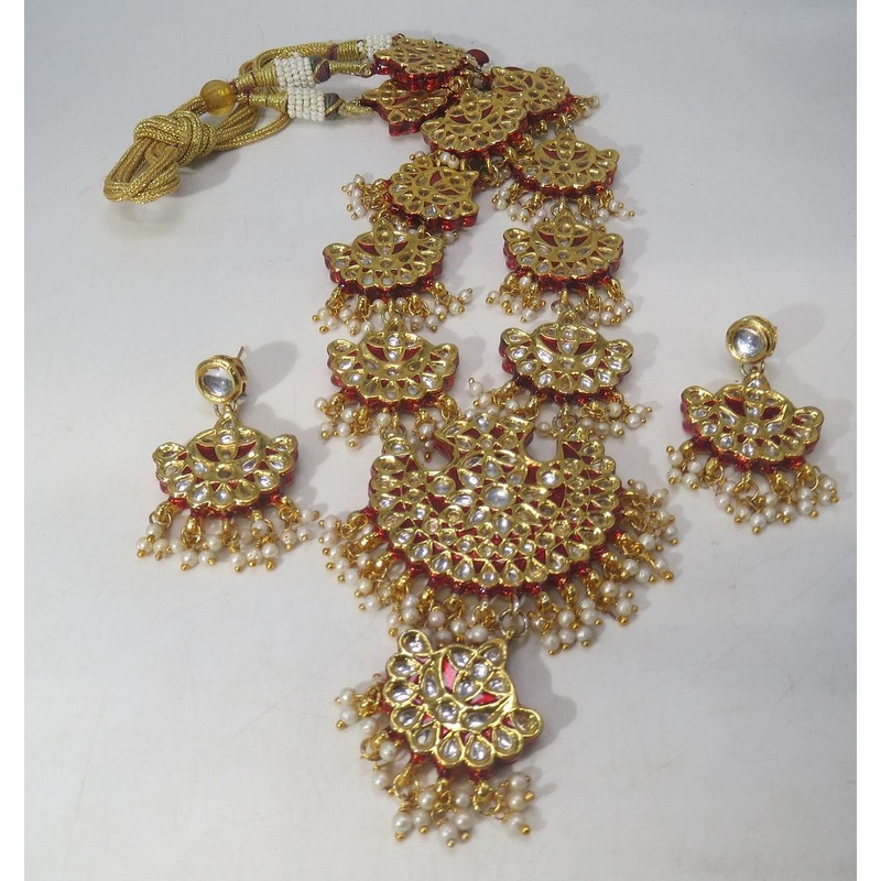 Jewelshingar Jewellery Fine Antique Polki Kundan Gold Plated Red Colour Necklace For Women ( 60617AST )