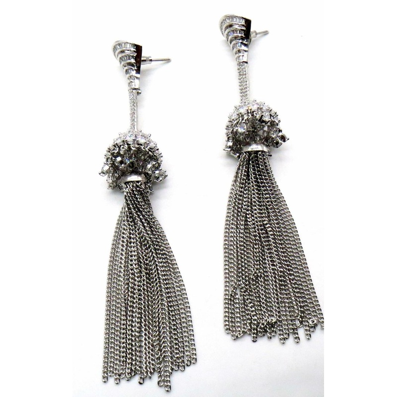 Jewelshingar Jewellery Rhodium Plating Clear Colour Dangle & Drop Earrings For Women ( 50771-ead )