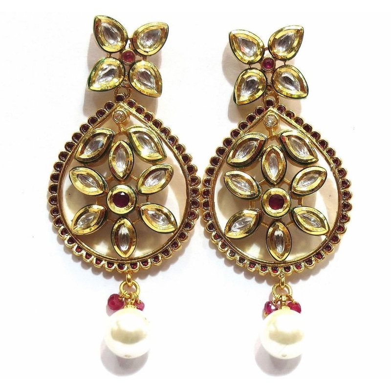 Jewelshingar Women’s Gold Plated Polki Kundan Earrings Danglers Studs Jewellery ( 6362-ace-rm-2499-d-1 )