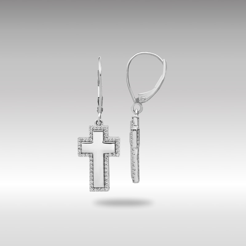 White Gold Diamond Fancy Cross Leverback Earrings – Model EM4002-030-WA