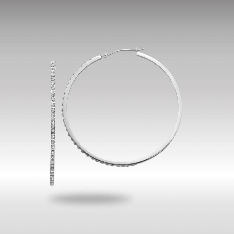 White Gold Diamond Fascination Lg Round Hinged Hoop Earrings – Model DF114