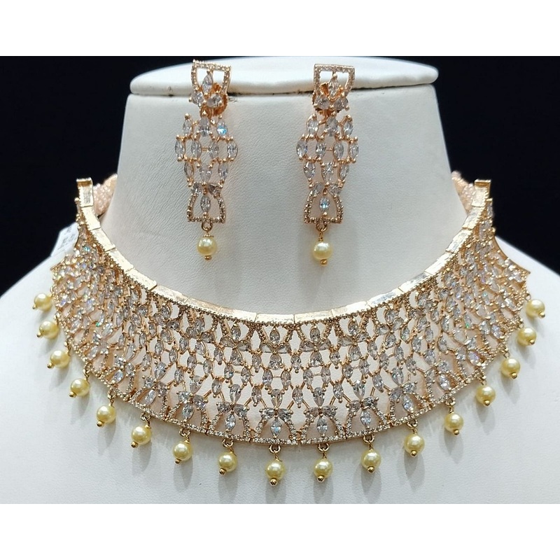 Zircon Necklace By  Colour Clear, Plating Rose Gold CSNA4429