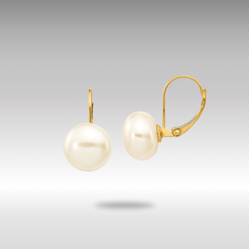 Gold 10-11mm White Button Freshwater Cultured Pearl Leverback Earrings – Model XLB159BL