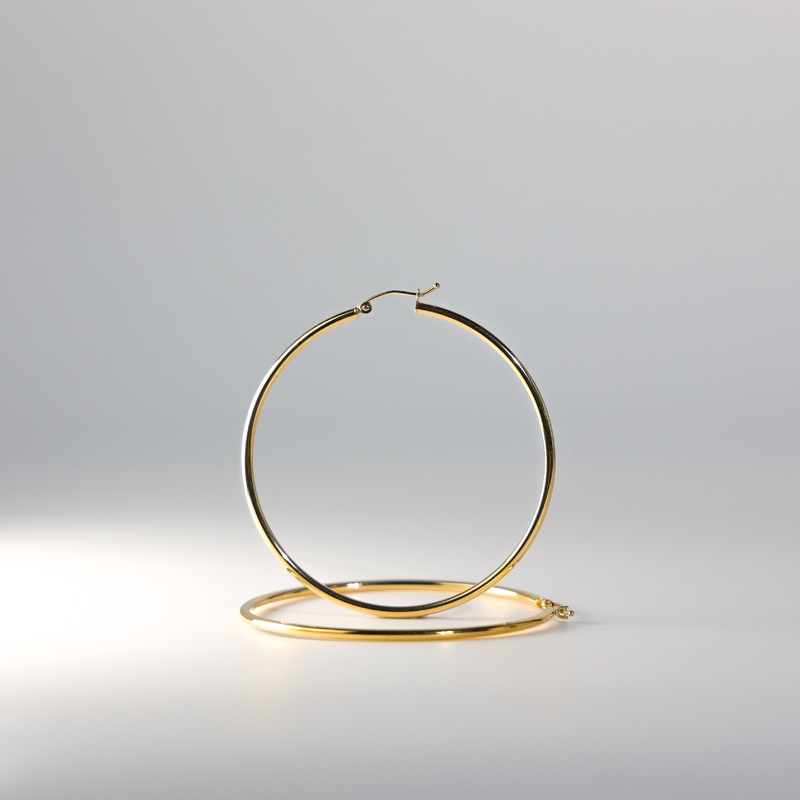 Gold 2mm Classic Plain Hoop Earrings (55mm) – Model 135