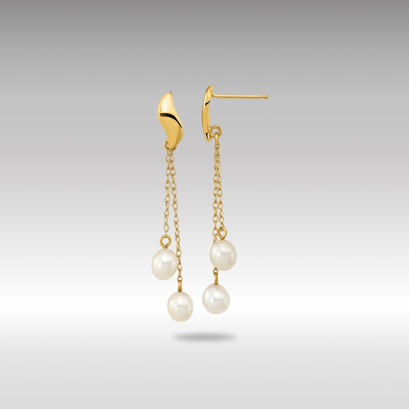 Gold 4-5mm White Rice Freshwater Cultured Pearl Dangle Post Earrings – Model XF677E