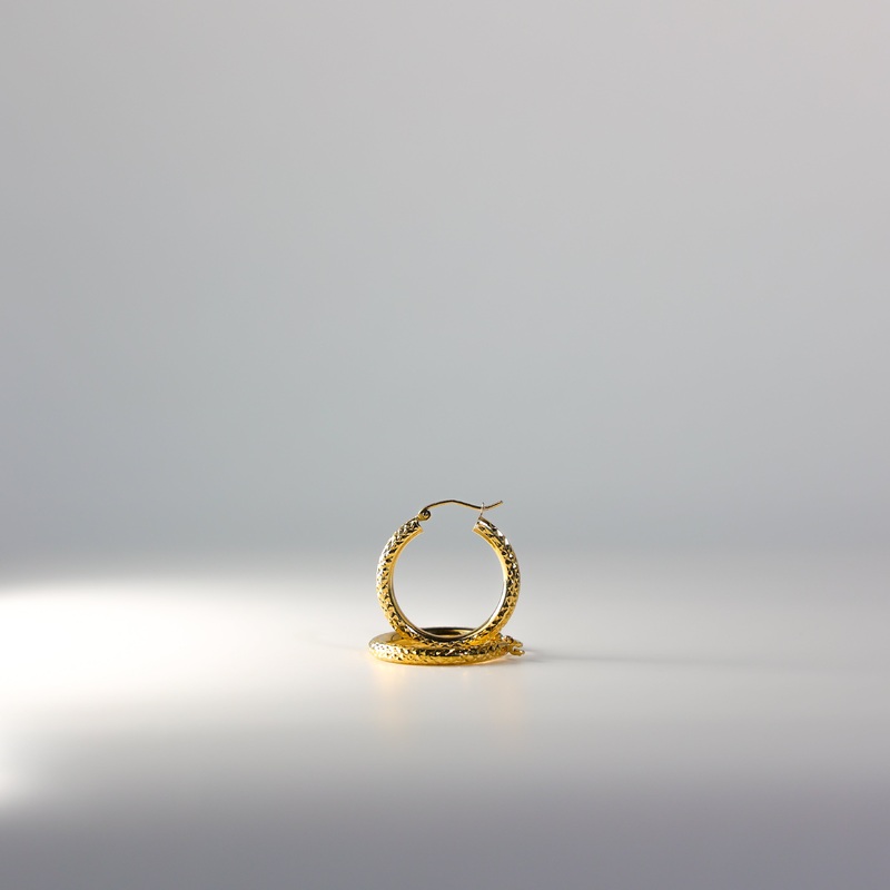 Gold Diamond Cut Huggie Hoop Earrings 25mm Wide – Model 79