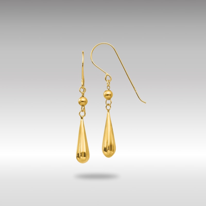Gold Grooved Puffed Teardrop Shepherd Hook Earrings Model-TH930