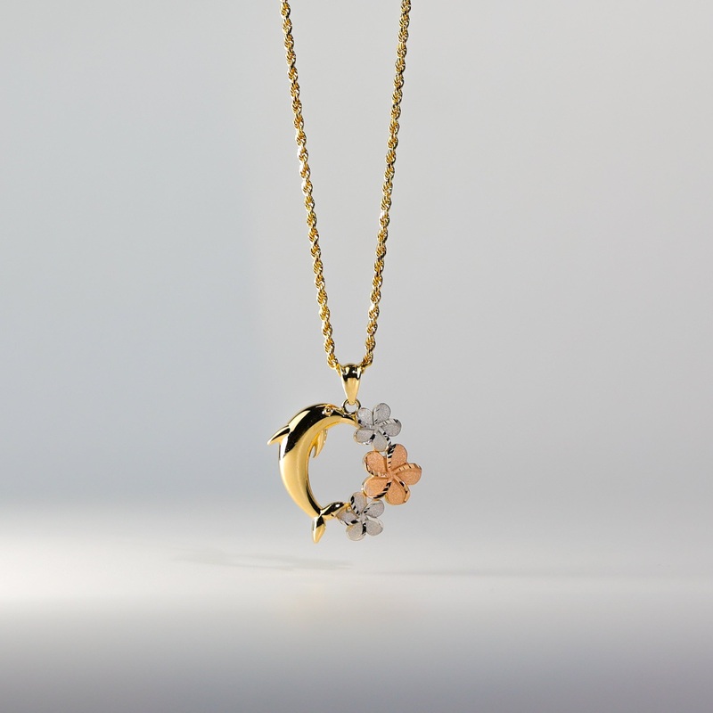 Gold Hawaiian Flower & Dolphin Pendant – Model 2548
