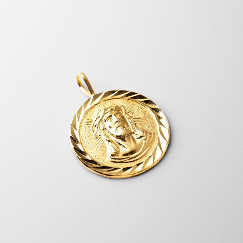 Gold Jesus Head Stamp Medium Medal Pendant – Model 1380