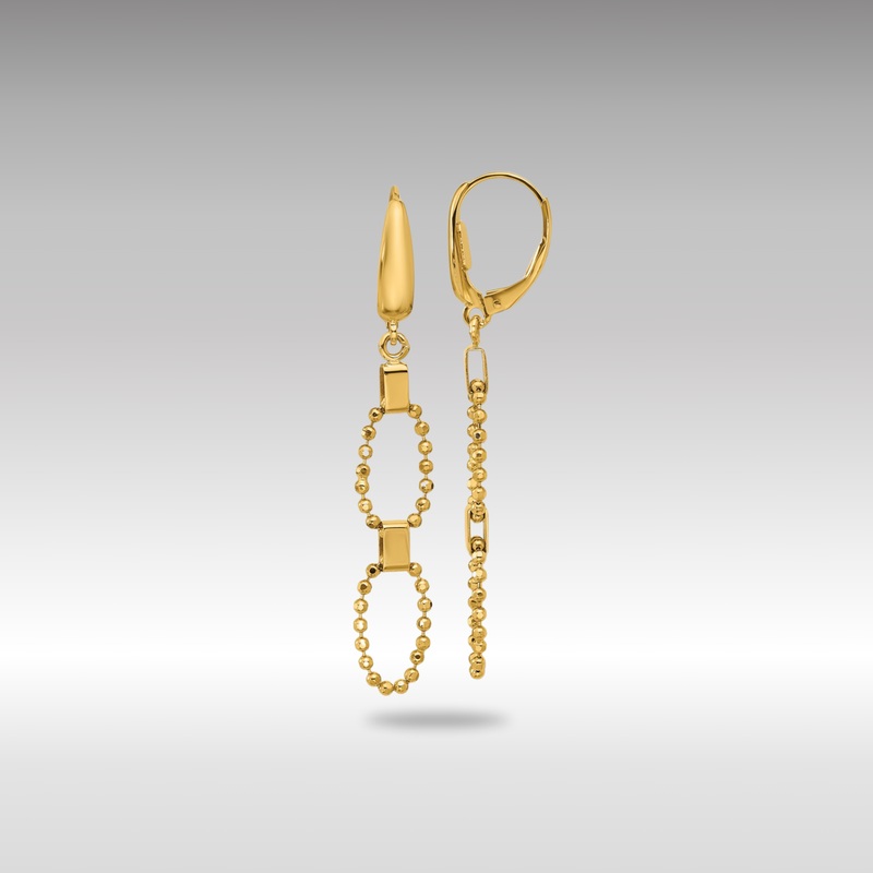 Gold Polished/Dia-cut Beaded Link Dangle Leverback Earrings – Model LE2779
